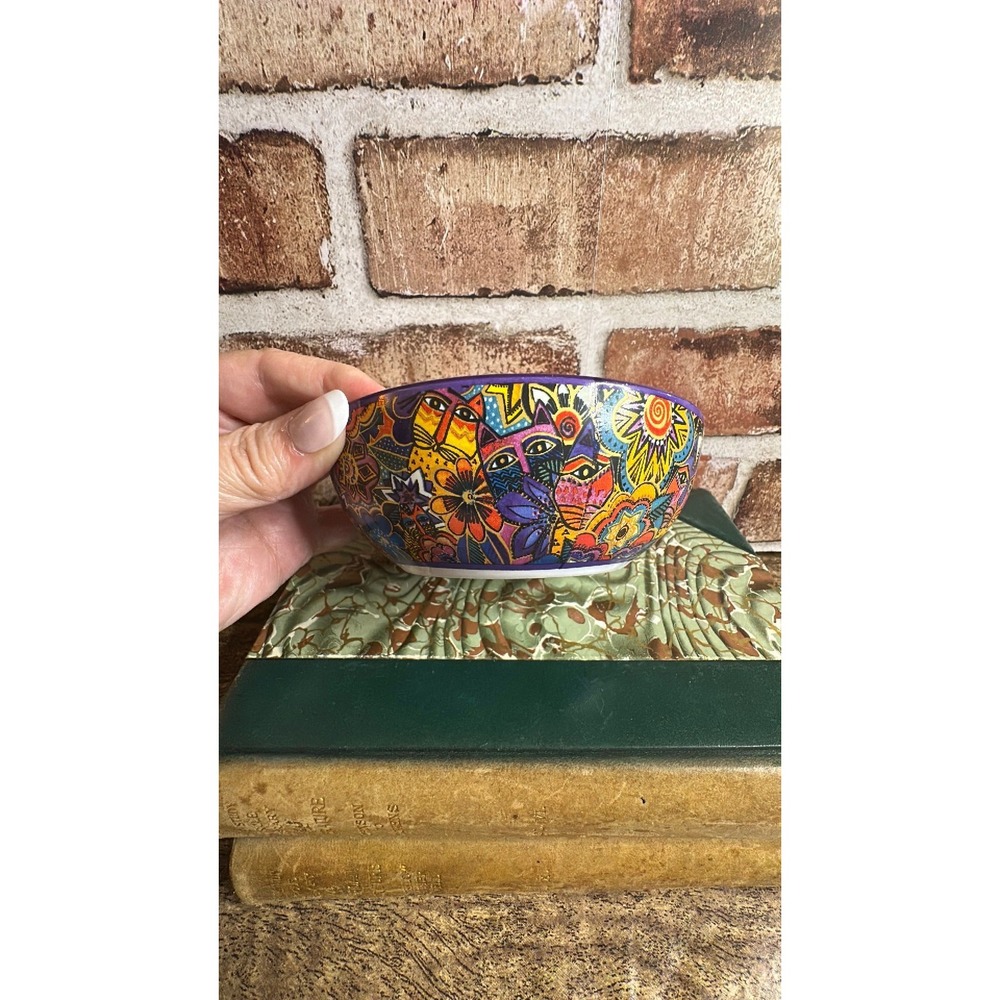 332–Vintage Laurel Burch Carlotta's Cat Ceramic Bowl/Trinket Dish 5"